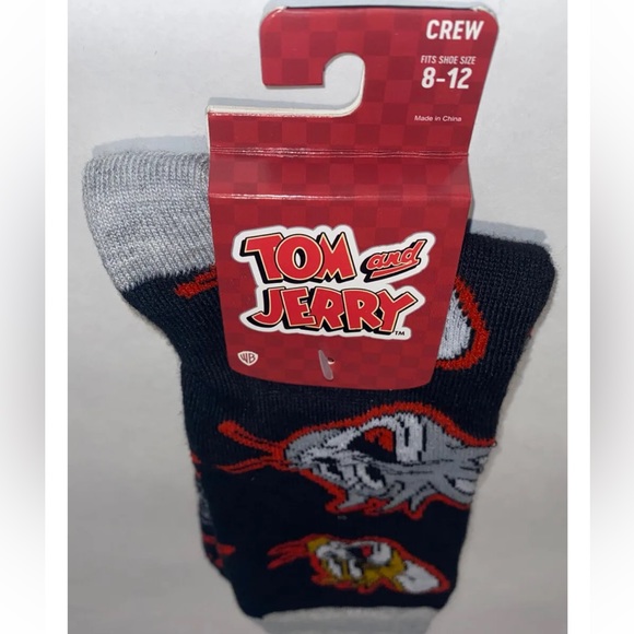 Tom and Jerry Crew Socks 1 Pair Men's 8-12 Black Gray w Faces Cartoon Cat Mouse - Picture 10 of 10